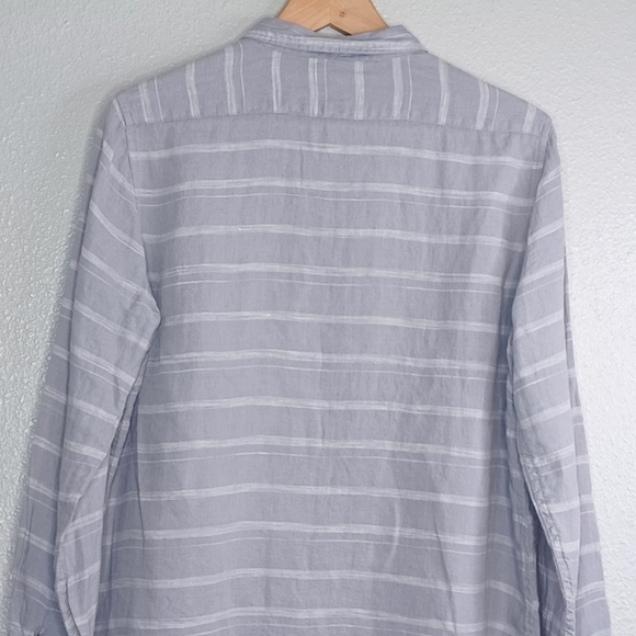 Garnet Hill Striped 100% Linen Button Down Front Contemporary Tunic Top - Picture 5 of 13